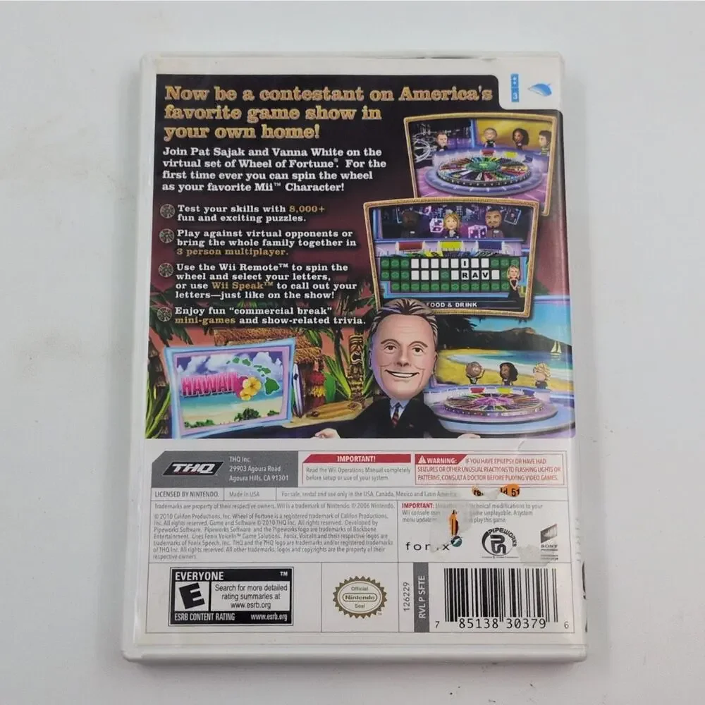 Wheel of Fortune Nintendo Wii Video Game Multiplayer Puzzles Family Fun